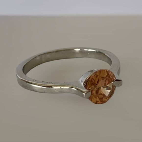 Citrine Orange Colored Solitaire Ring Size 5 - Picture 1 of 3